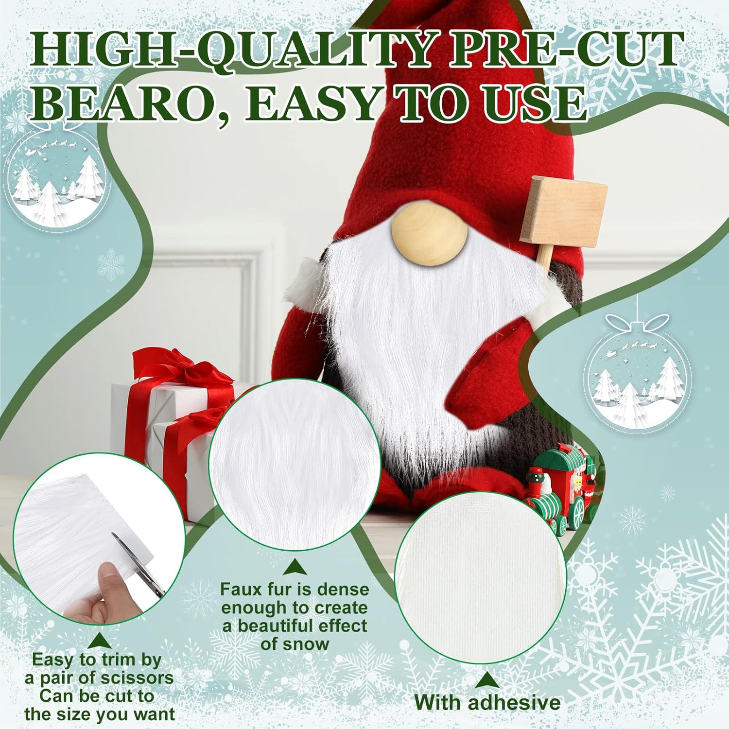 60 Pcs Gnomes Beard Sets Faux Fur Pre Cut Gnomes Beard Foam Cone Foam Handmade Wood Balls for