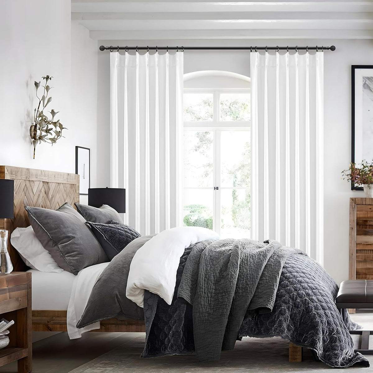 Unique Bright White Blackout Linen 92 Inch Curtains 2 Panels Set for Kids Room / Nursery, Rustic