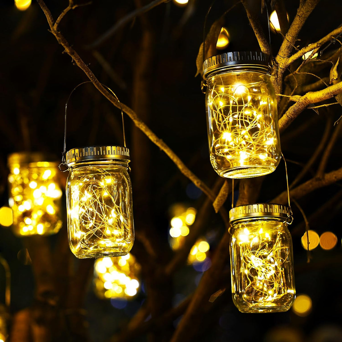 Cooo 12 Pack Solar Lanterns Outdoor Waterproof Upgraded Crystal Glass Solar Mason Jar Lights 30 LED
