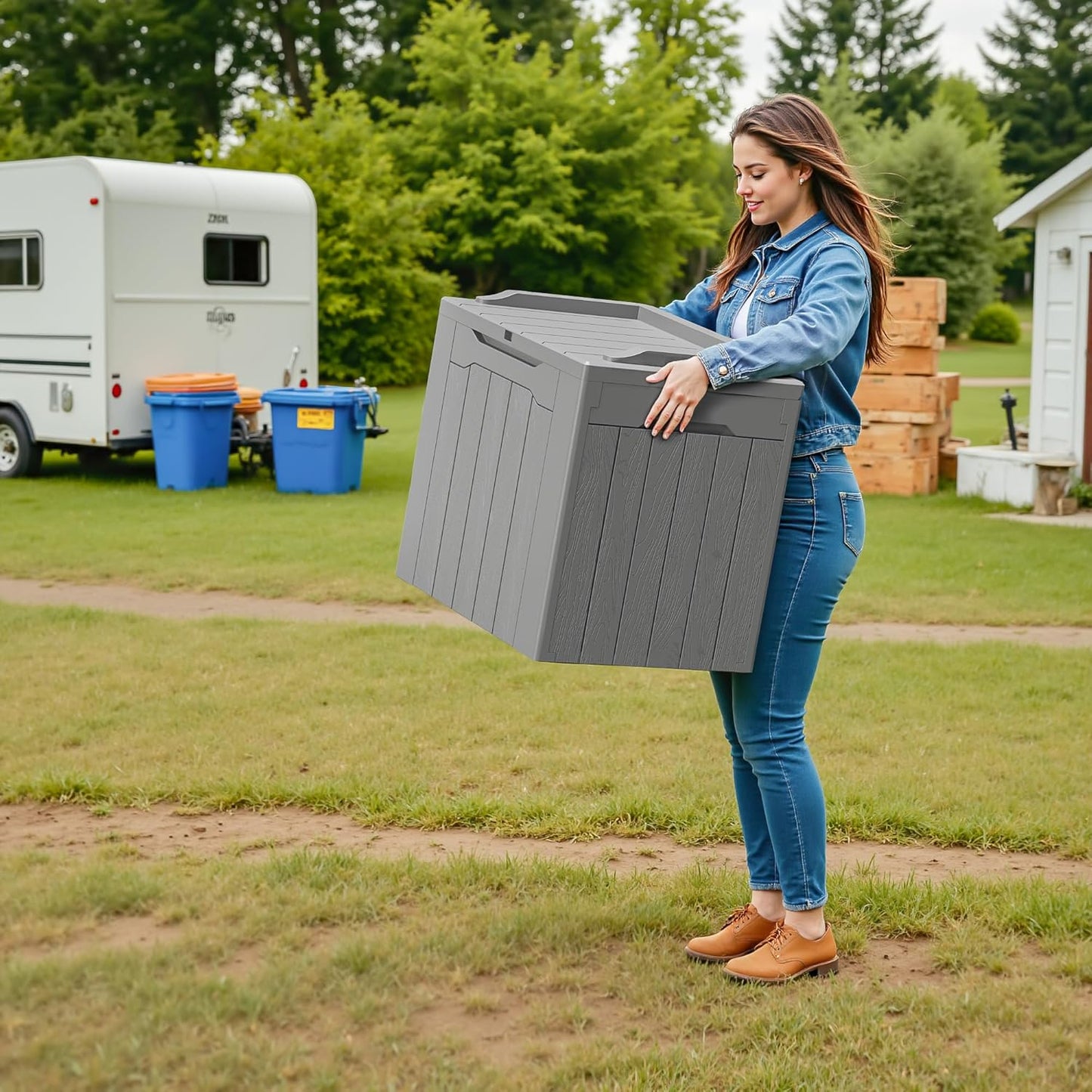 Devoko 30 Gallon Resin Deck Box 2 Pack Outdoor Indoor Waterproof Storage Box for Patio Furniture