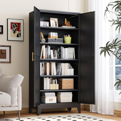 Kitchen Pantry Storage Cabinet with Doors and Adjustable Shelves, Metal ClosetMaid Food Pantry