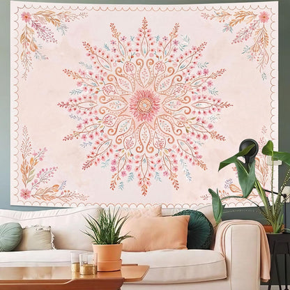 Lunerfex Floral Mandala Tapestry Boho Tapestry for Bedroom Pink Tapestries Wall Hanging Living Room