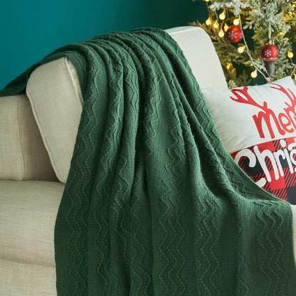 MIULEE Dark Green Knitted Throw Blanket for Couch Boho Textured Cozy Woven Blanket with Tassels for