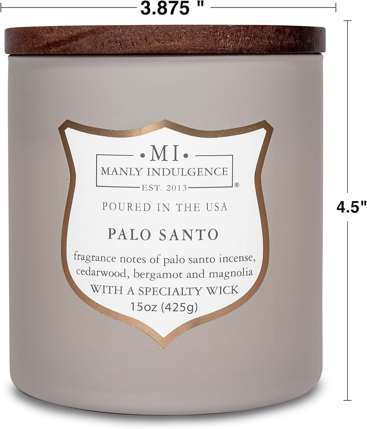 Manly Indulgence Palo Santo Scented Candles for Men, 15 oz Wooden Wick, Premium Soy Blend Wax, 60H
