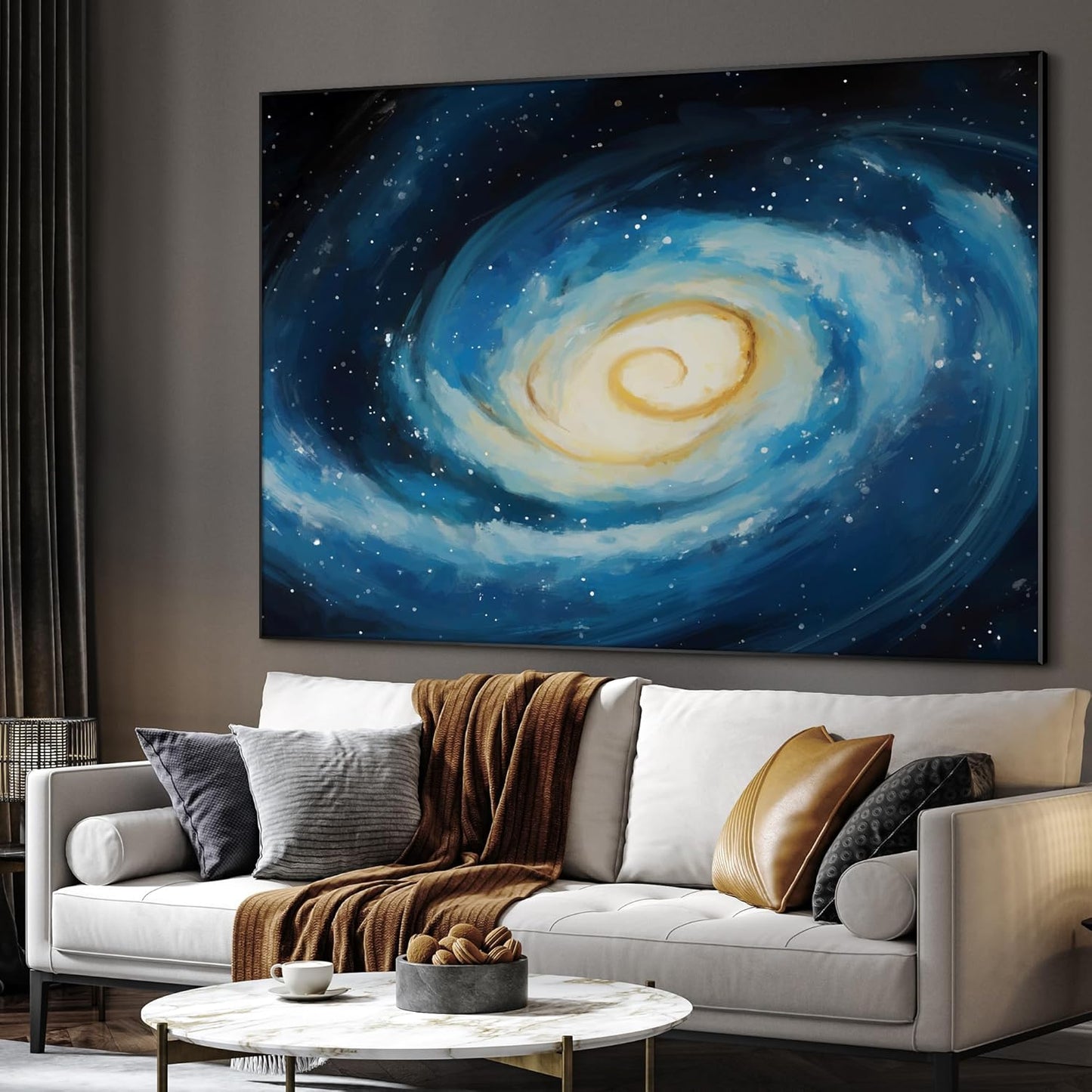 SIGNWIN 46"x60" Extra Large Framed Wall Art Spiral Galaxy Vivid Blue and Yellow Cosmic Space