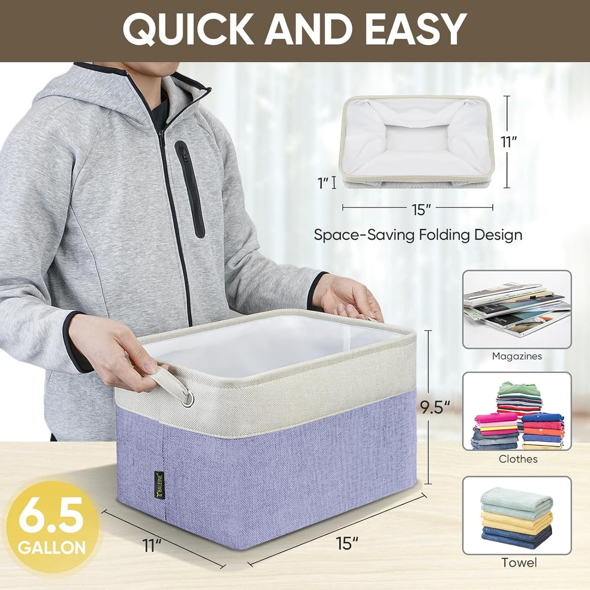 BALEINE 4 Pack Fabric Storage Bins for Shelves, Linen Storage Baskets for Organizing, Decorative