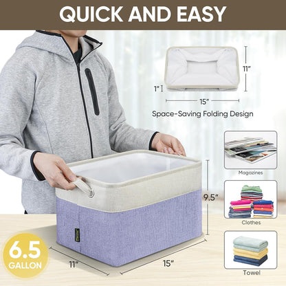 BALEINE 3 Pack Fabric Storage Bins for Shelves, Linen Storage Baskets for Organizing, Decorative