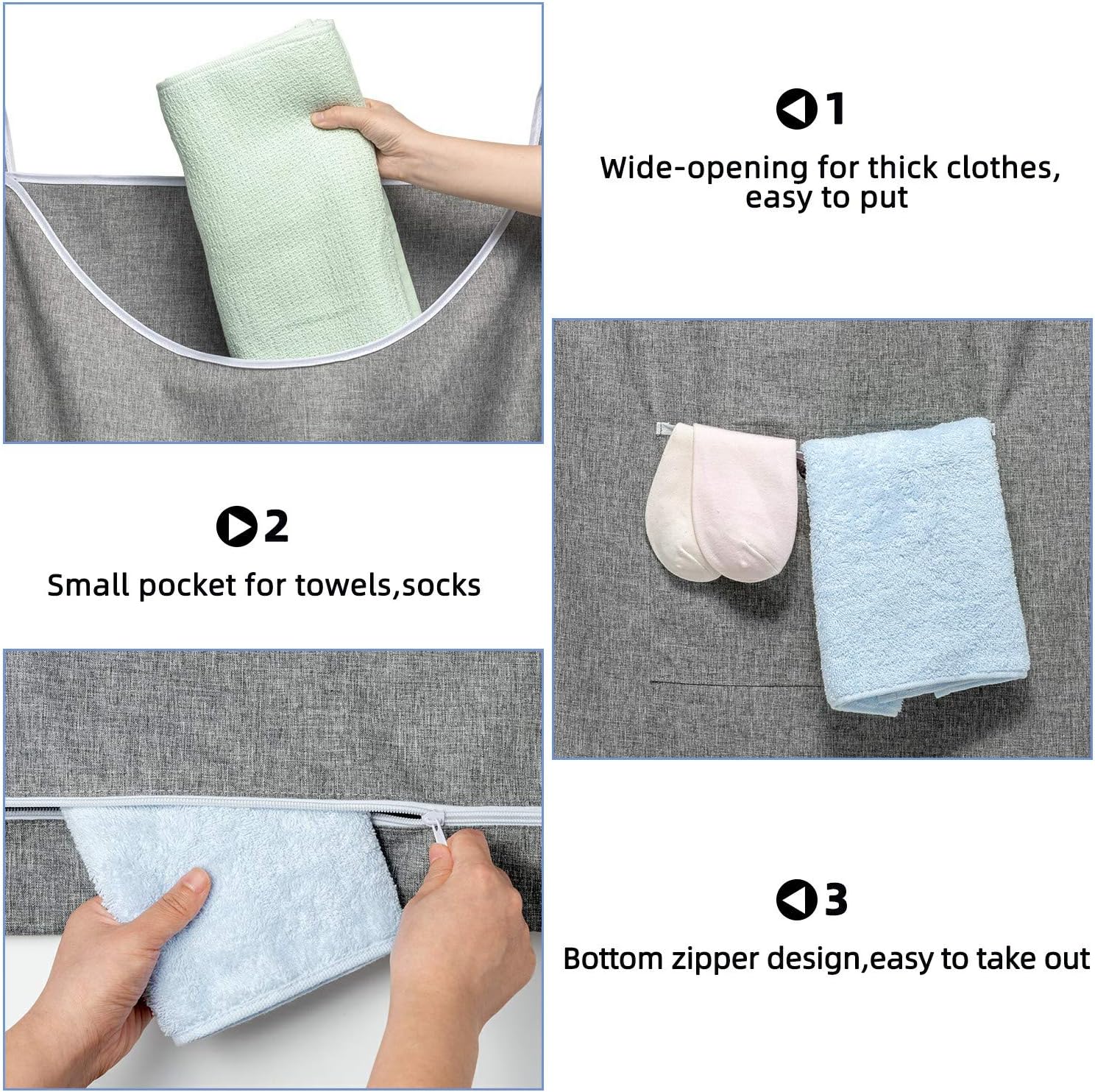 X-Large Hanging Laundry Hamper Bag, Door Hanging Hamper with Front Pocket Dirty Clothes Hanging