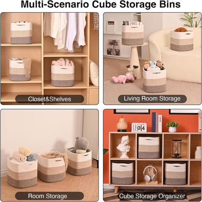11 Inch Cube Storage Bins, Storage Cube Organizer Bins, Woven Cotton Rope Baskets for Storage