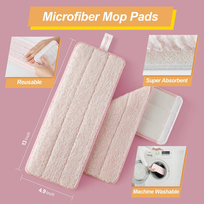 JOYMOOP Pink Mop and Bucket with Wringer Set for Home, with 5 Reusable Microfiber Mop Pads
