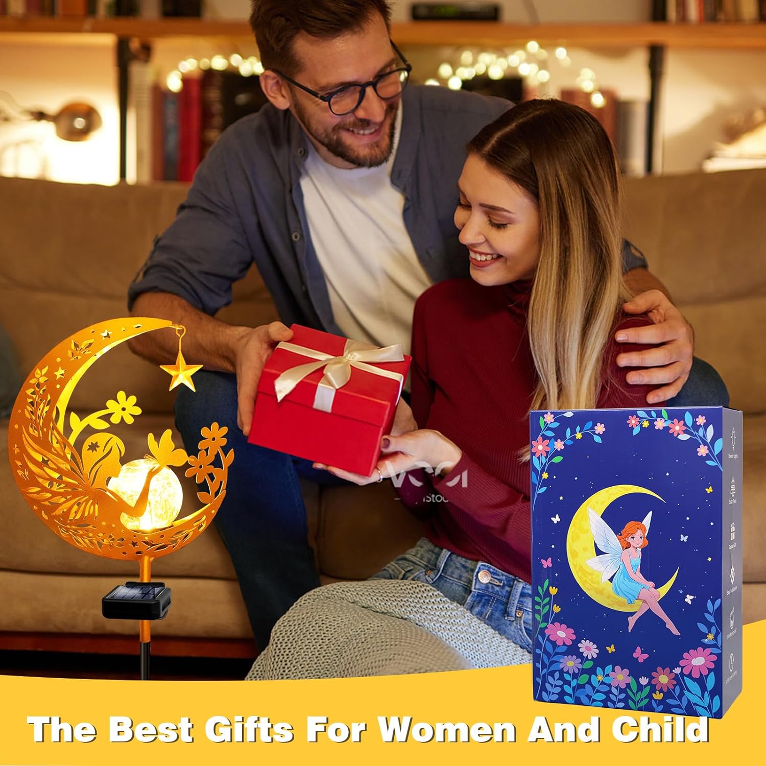 YJFWAL Garden Solar Fairy Lights Pathway Stake Lights Glass Globe with Moon Angel Decor, Gifts for