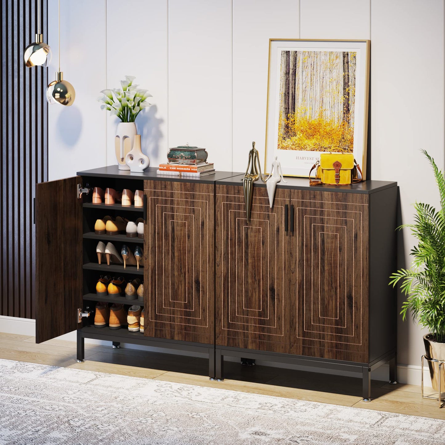 LITTLE TREE Shoe Cabinet with Doors, 20 Pairs Entryway Shoe Storage Cabinet Modern Storage