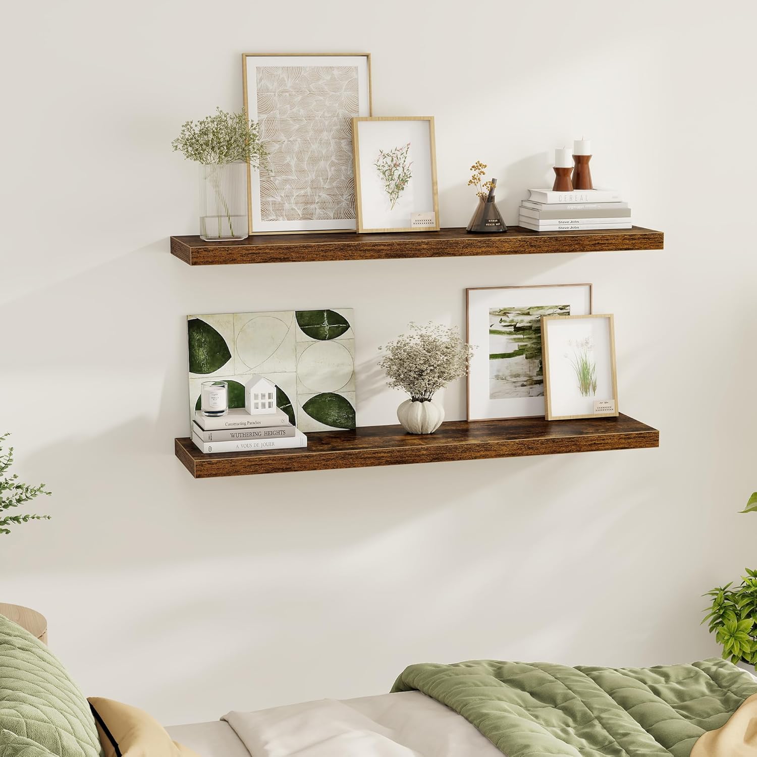 Floating Shelves Wall Shelf 48 Inch, 9.3 Inch Deep Floating Shelf, Farmhouse Black Wood Shelves