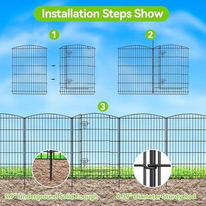 INJOPEXI Decorative Garden Fence 12 Panels 26ft (L)×36in (H) Garden Fences with 11 Panels + 1 Gate