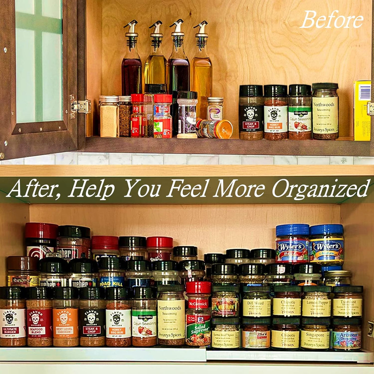 3 Tier Expandable Spice Rack Organizer, Plastic Spice Rack, Adjustable Length 14.6In-25.8In