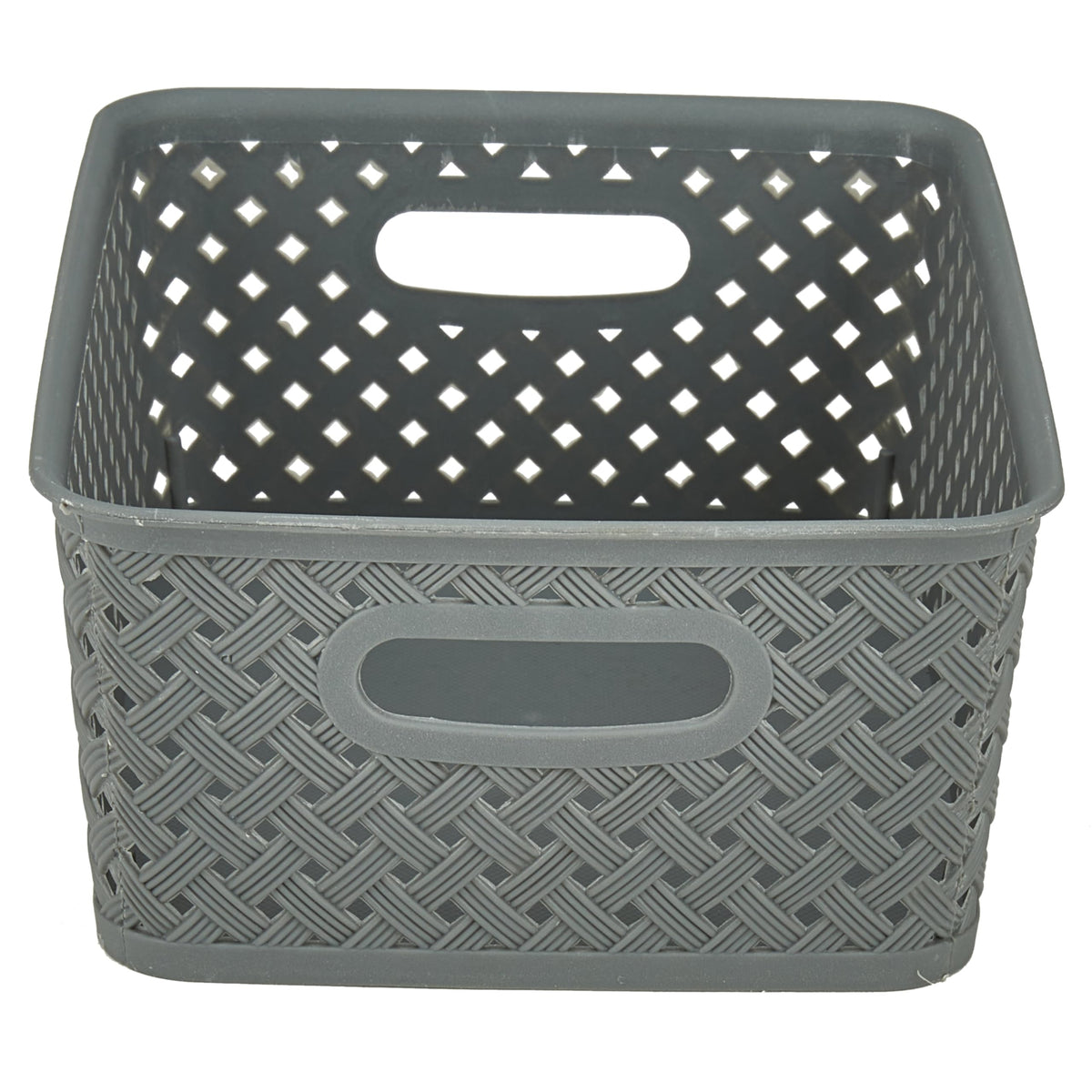 Simplify Small Resin Wicker Tote | Storage Bin | Plastic Organizer | Carrying Handles | Bathroom |