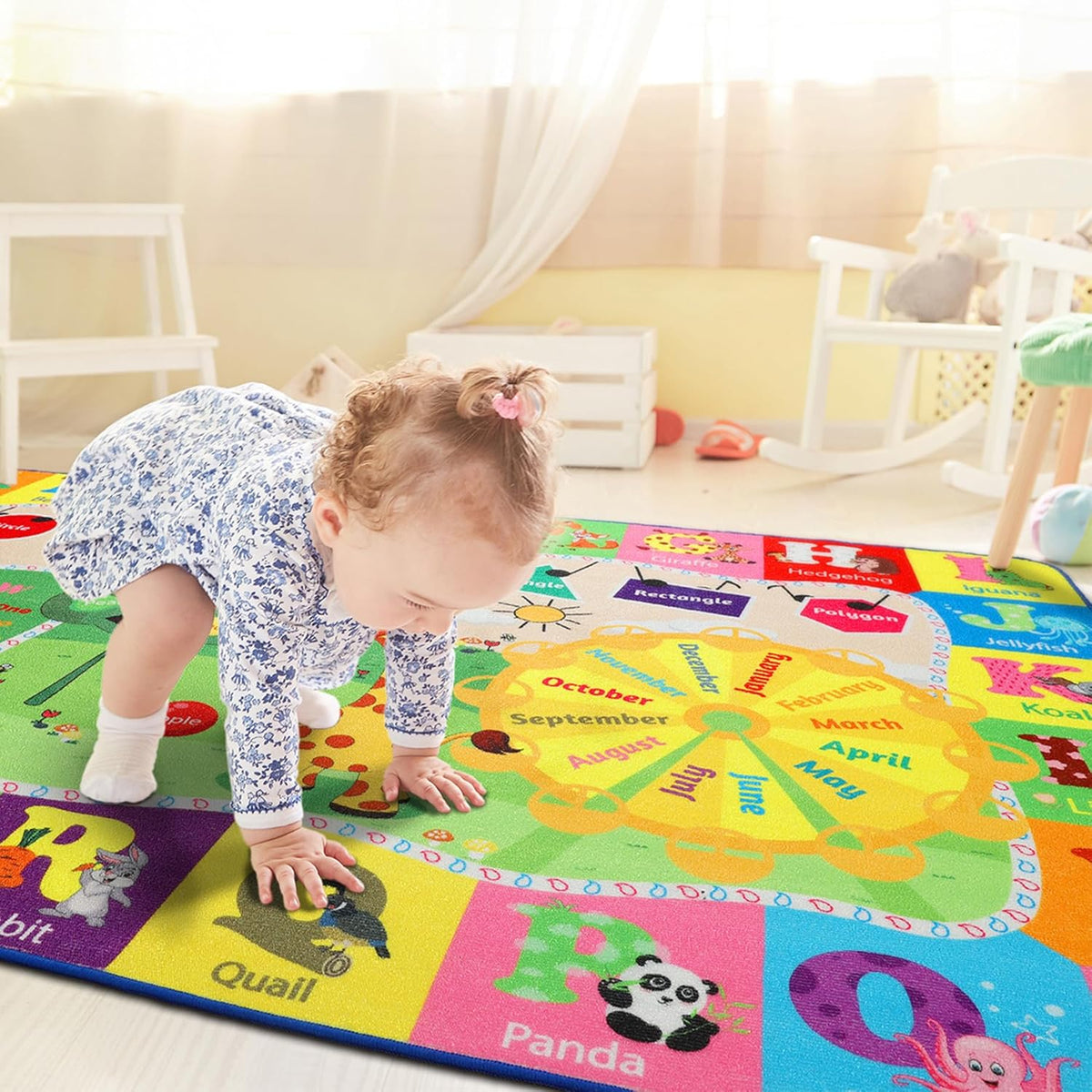 5x7 Playroom Rugs for Kids Washable, Educational and Fun Playmat with ABC Alphabet Animals Shapes