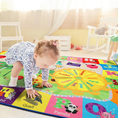 Kids Rugs for Playroom Washable, Educational and Fun Learning Rugs with ABC Alphabet Animals