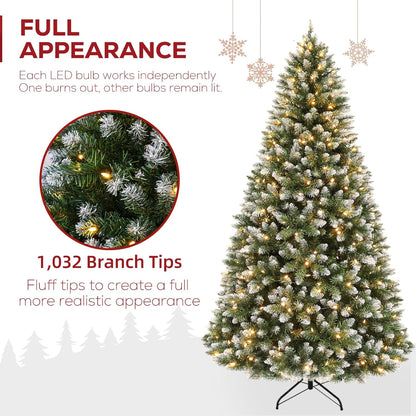 Hykolity 6 ft Prelit Christmas Tree with 250 LED Warm White Lights, Partially Snow Flocked