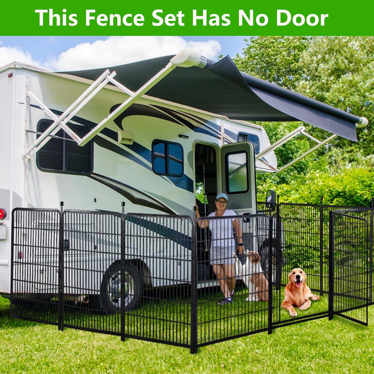 Garden Fencing 48in High No Door, 12 Panels Total 26.6Ft(L) Dog Fence Outdoor for Yard. Black Metal