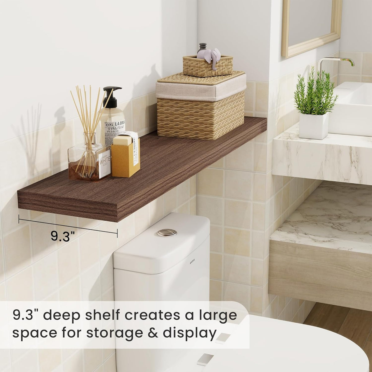 Fun Memories 40" Rustic Wood Floating Shelves with Invisible Brackets for Storage & Decor, Deep