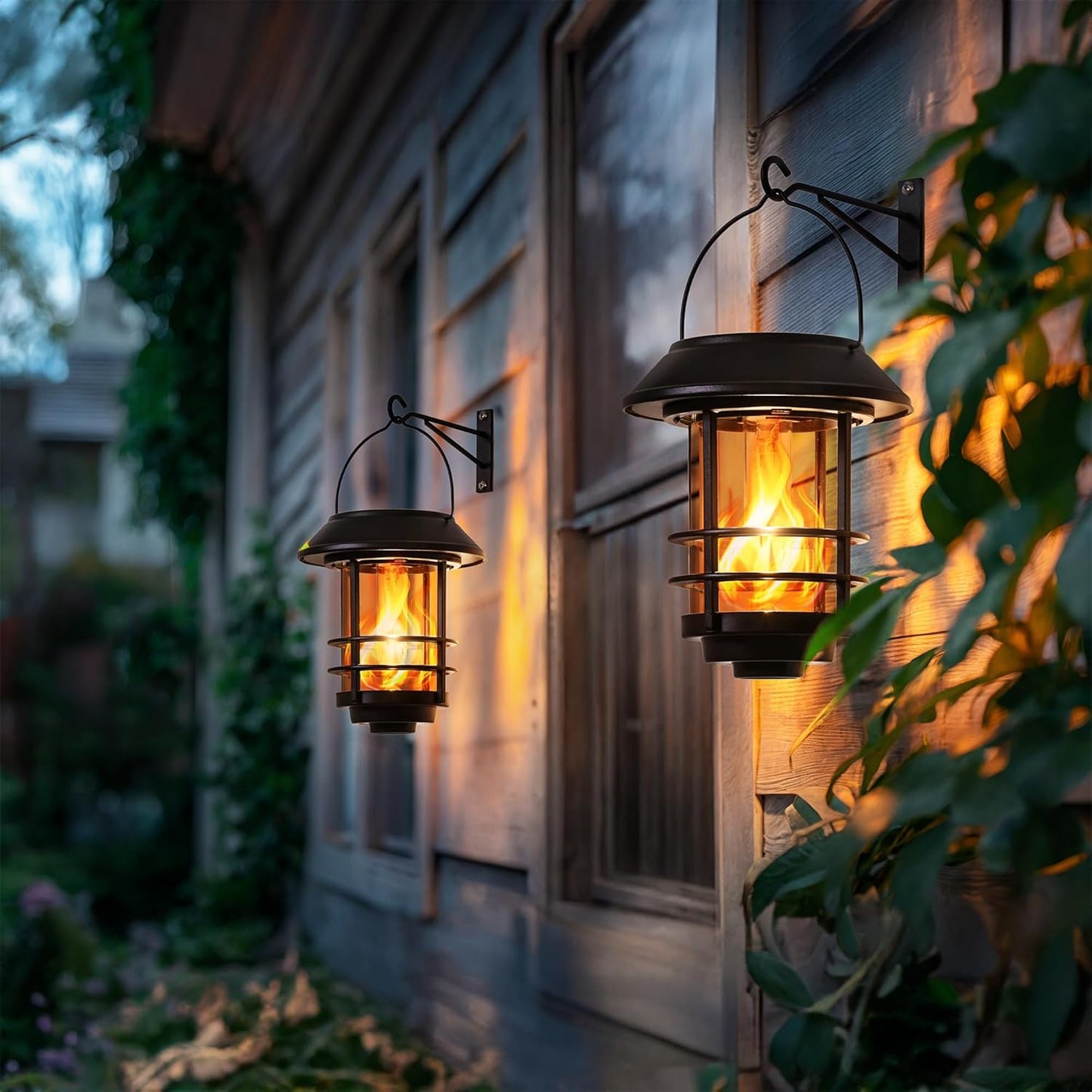 Otdair Solar Wall Lantern Outdoor, Flickering Flames Solar Sconce Lights Outdoor, Hanging Lamps