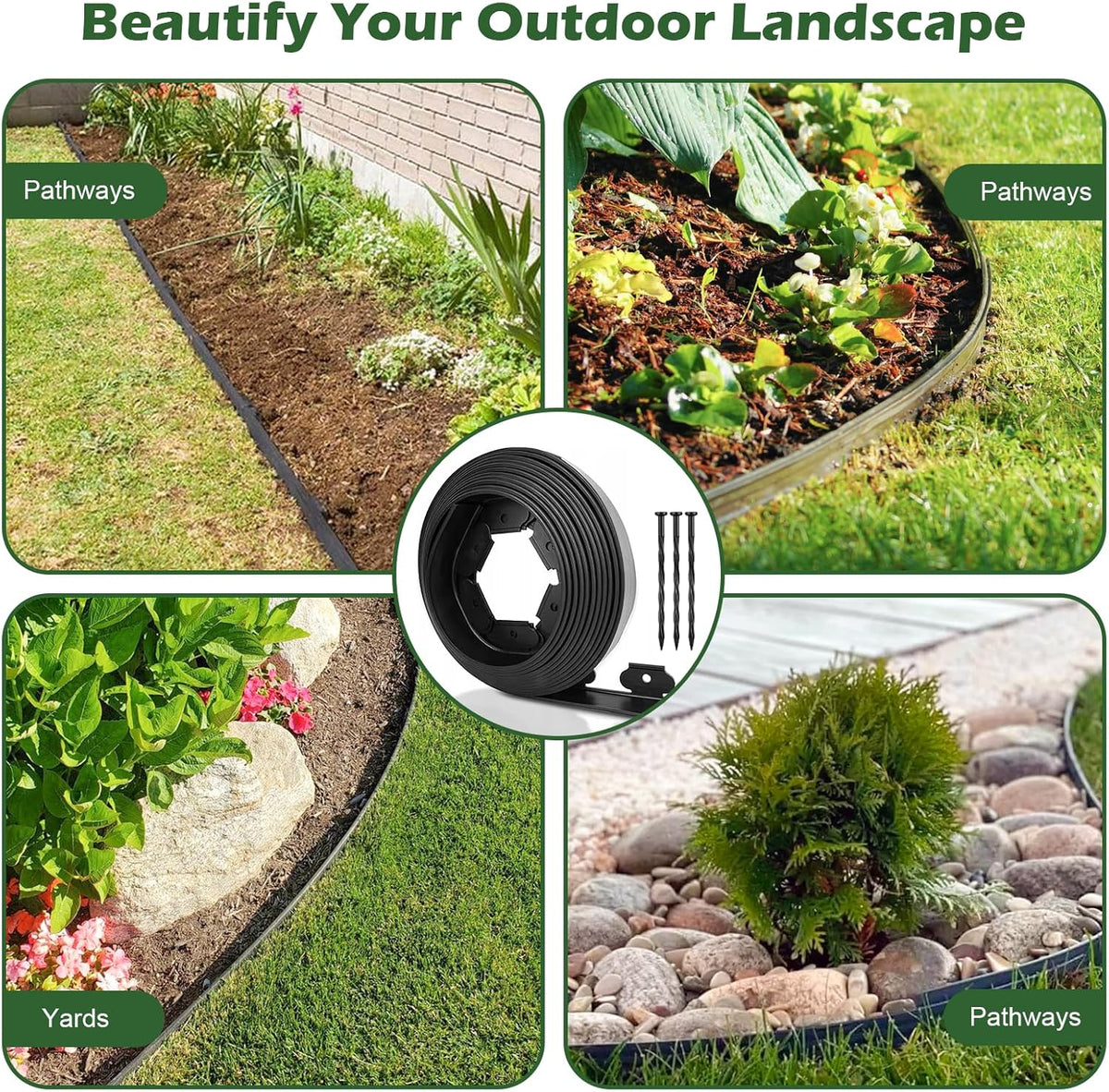 4 in Tall Landscape Edging, 40FT Plastic Garden Border Edging with 60 Anchoring Spikes, Landscape