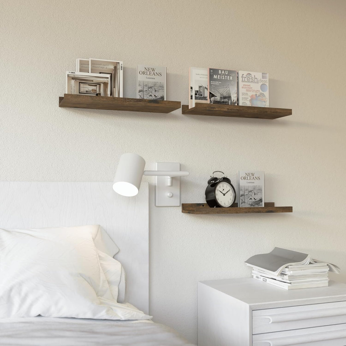 RICHER HOUSE 3 Set Floating Shelves for Wall Decor, Mounted Book Shelf, Nursery Picture Ledge With