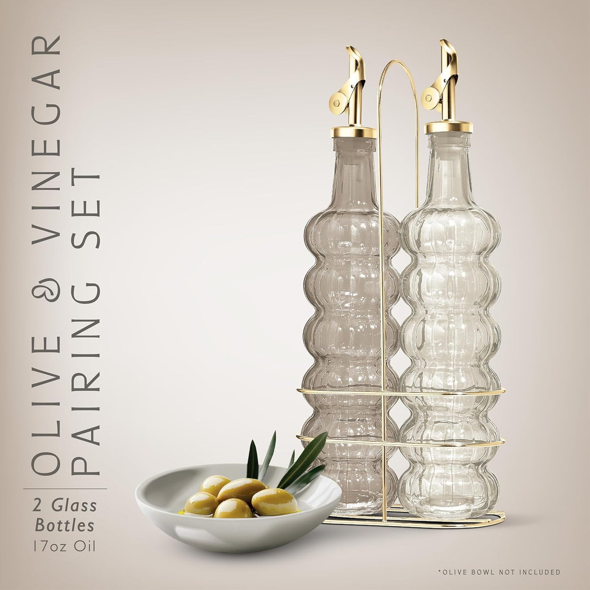 COOK WITH COLOR Glass Olive Oil Bottle Dispenser - 2 Pack- 17oz Oil and Vinegar Cruet - Olive Oil