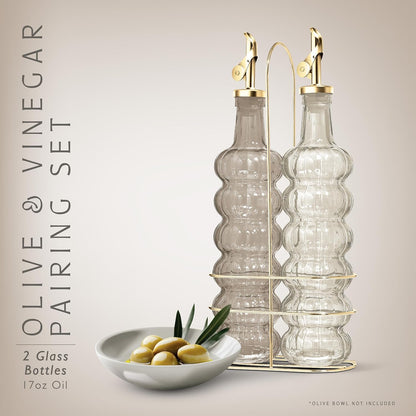COOK WITH COLOR Glass Olive Oil Bottle Dispenser - 2 Pack- 17oz Oil and Vinegar Cruet - Olive Oil