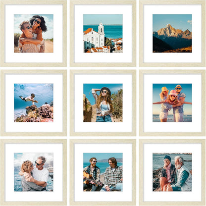 Vittanly 12x12 Picture Frames Set of 9, Shatter Resistant Plexiglass, Display 8x8 Pictures with Mat