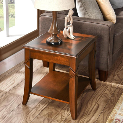 Solid Wood End Table with Storage Shelf, Vintage Rectangle Sofa Side Table with Splicing Tabletop