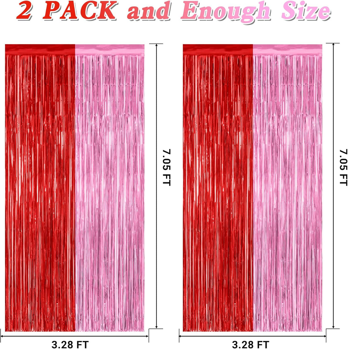2 Pack Backdrop Curtains, 3.28 Feet x 7.05 Feet Red Pink Backdrop, Metallic Fringe Curtains Tinsel