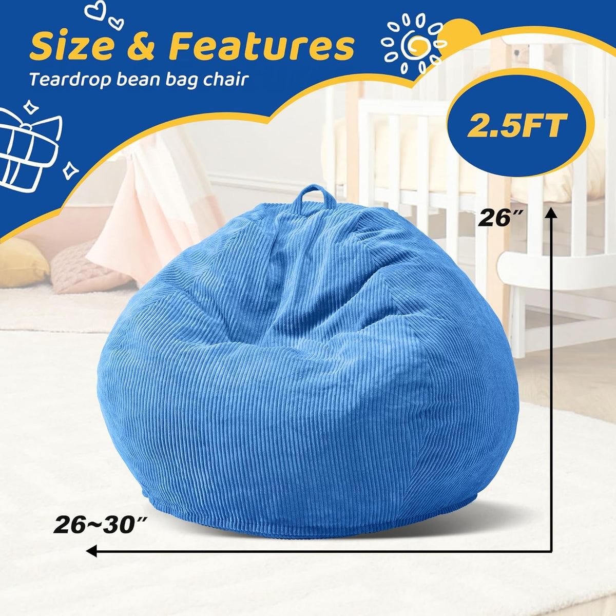 Bean Bag Chairs Teardrop Bean Bag Chair Beanbag Chair with Memory Foam Filled Machine Washable