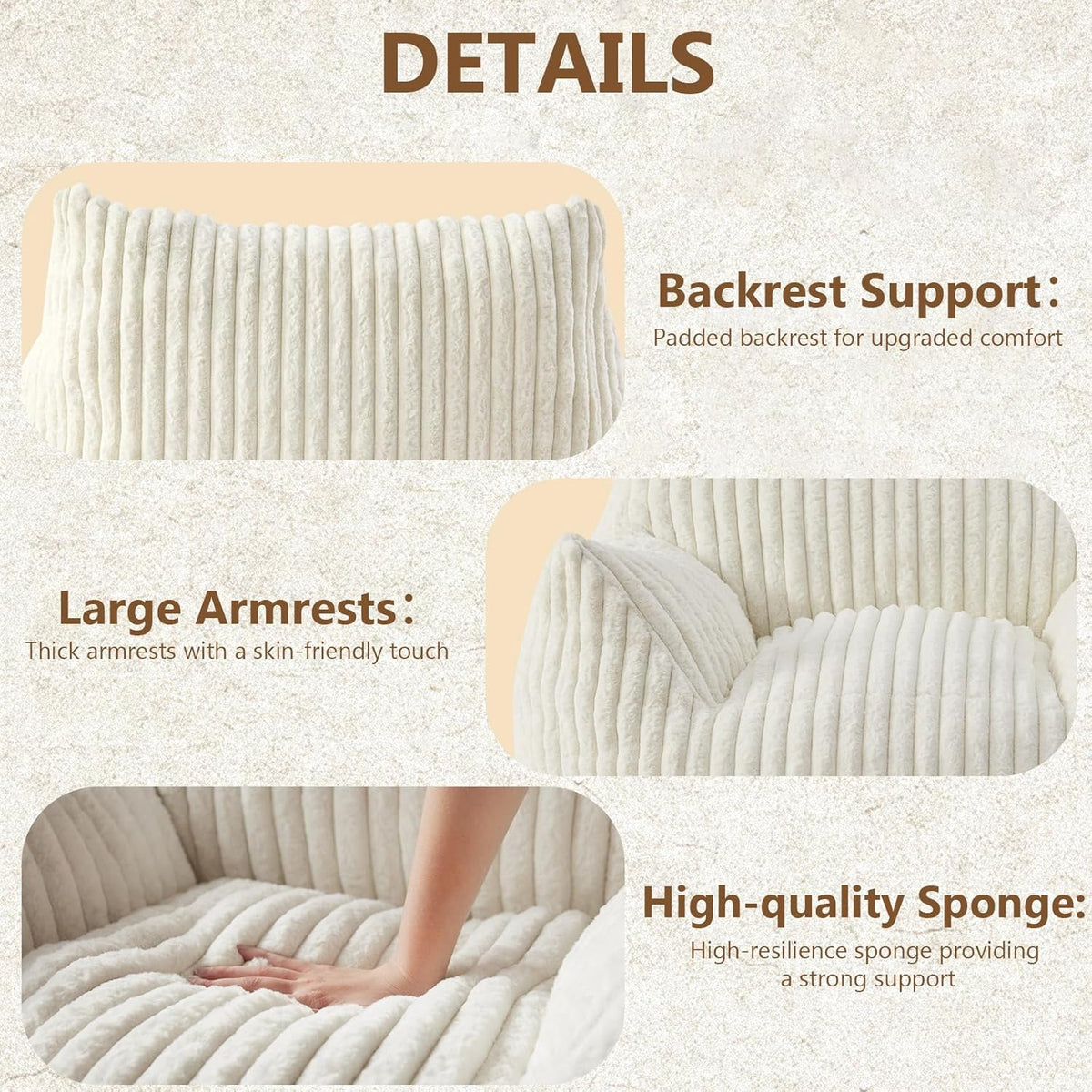 Giant Bean Bag Chairs for Adults Teens, Large Bean Bag Sofa Chairs with Filling Comfy Fuzzy BeanBag