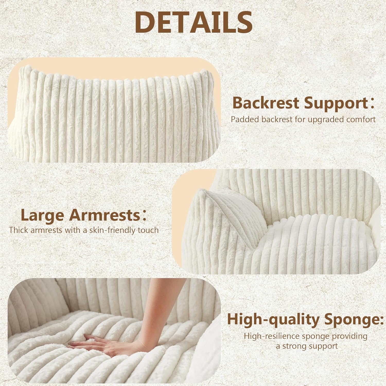 Giant Bean Bag Chairs for Adults Teens, Large Bean Bag Sofa Chairs with Filling Comfy Fuzzy BeanBag