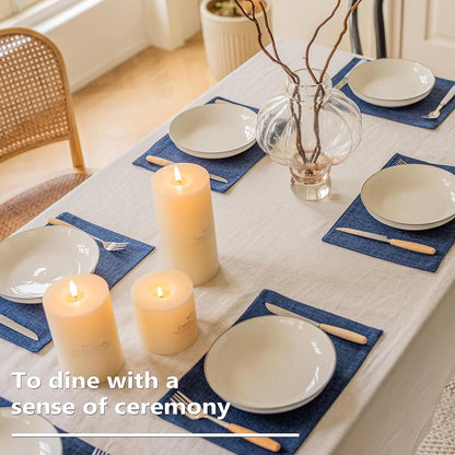 Home Brilliant Placemats Set of 4 Linen Blue Placemats Heat Resistant Dining Table Place Mats