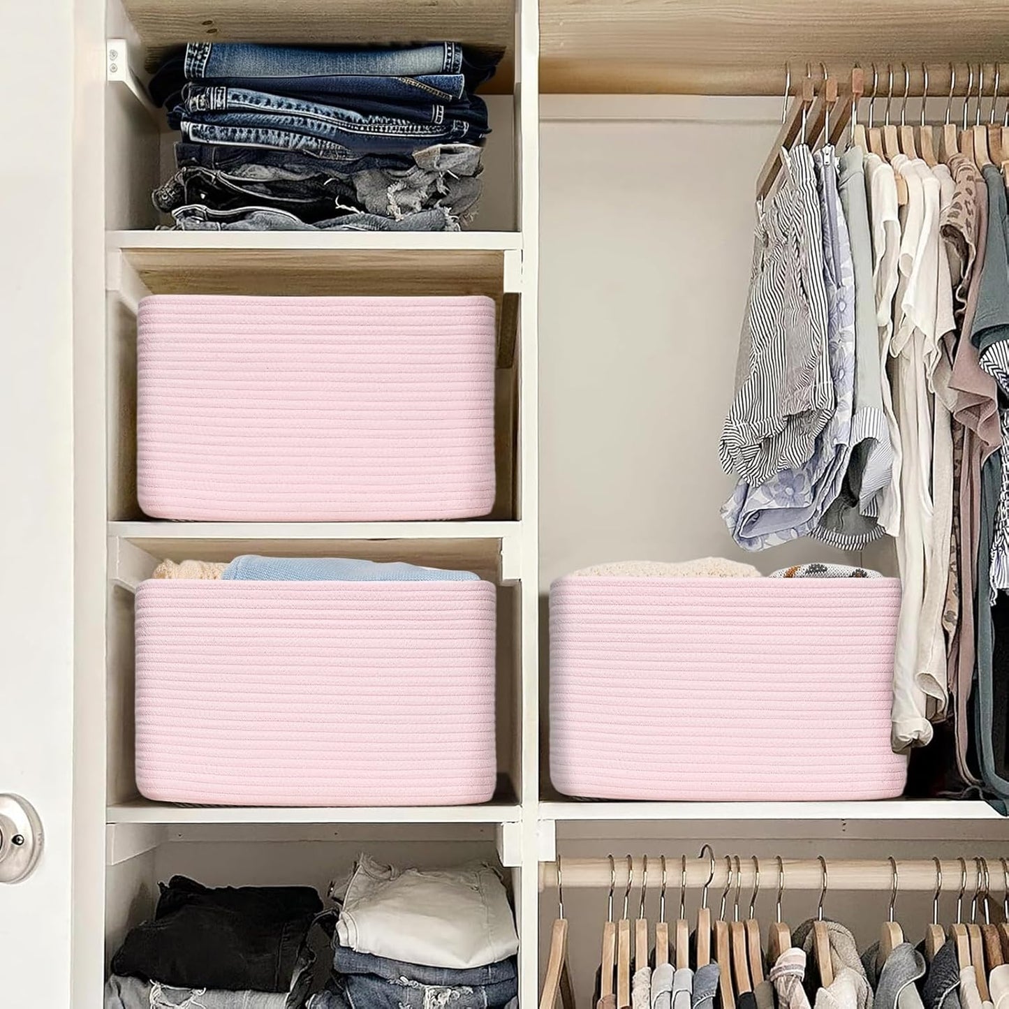 3-Pack Shelf Baskets for Organizing, Woven Storage Basket for Shelves, Cotton Rope Storage Bins for