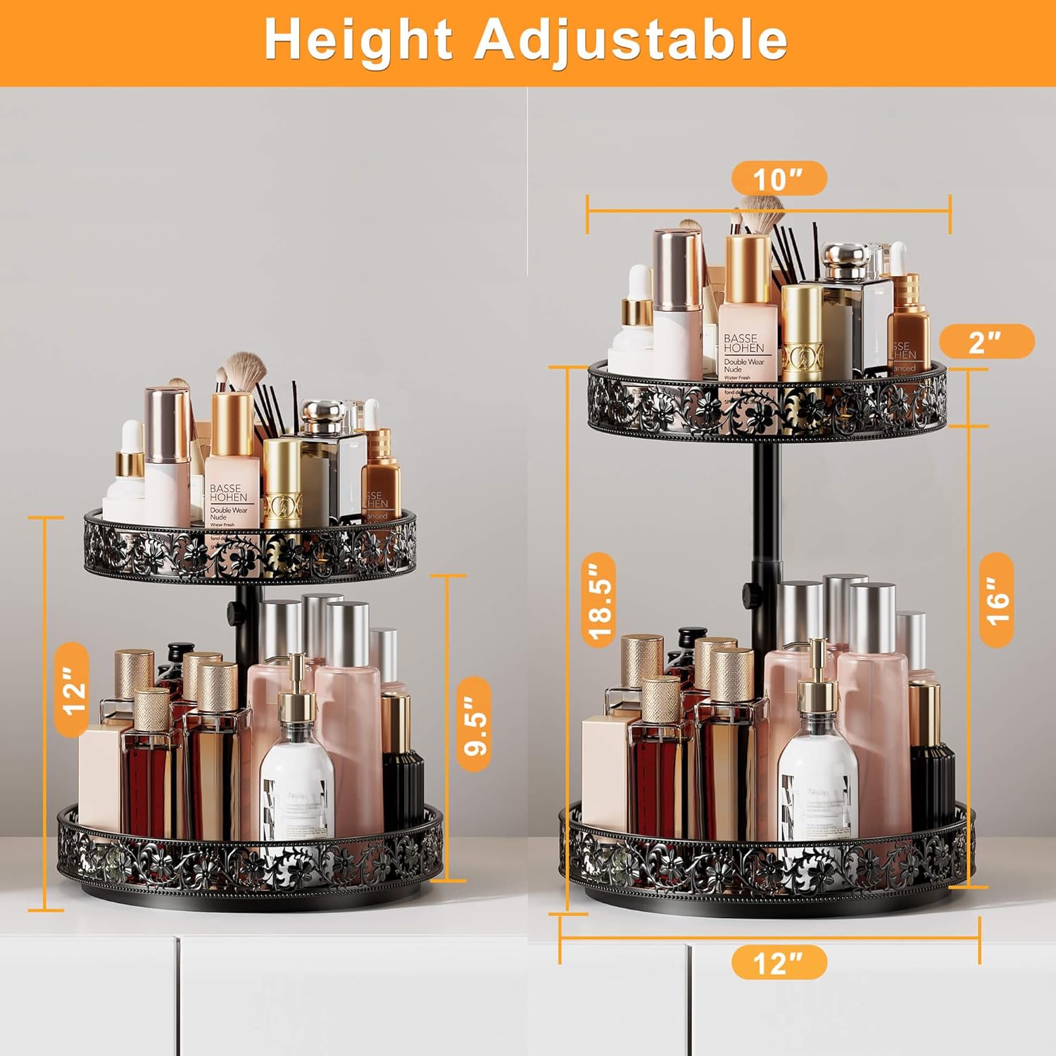 Two Tier Lazy Susan Organizer Turntable Height Adjustable, 2 Tier Lazy Susan 12 Inch Metal Easy