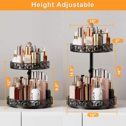 Two Tier Lazy Susan Organizer Turntable Height Adjustable, 2 Tier Lazy Susan 12 Inch Metal Easy