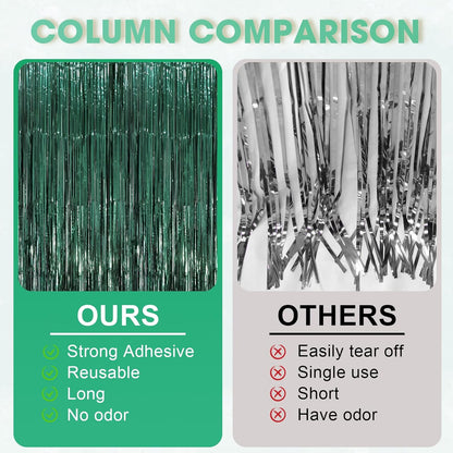 3 Pack 3.3 x 8.2 ft Retro Green Foil Fringe Backdrop Curtains, Tinsel Streamers Party Decorations