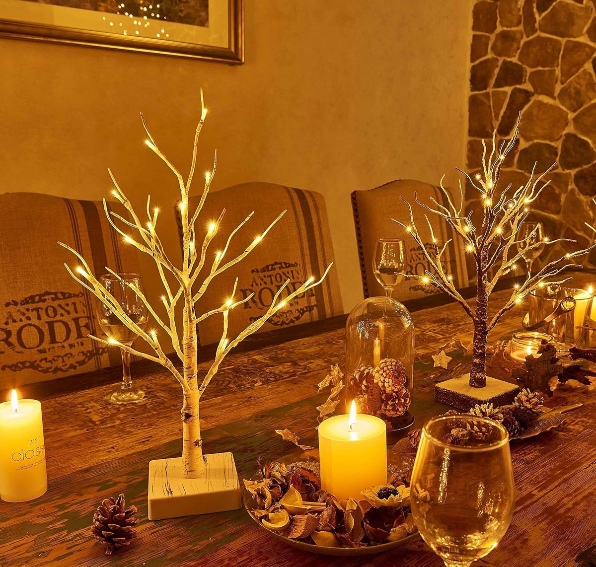 Hairui Lighted Easter Tree with Timer, Tabletop Birch Tree with Lights 18IN 24 LED for Fireplace