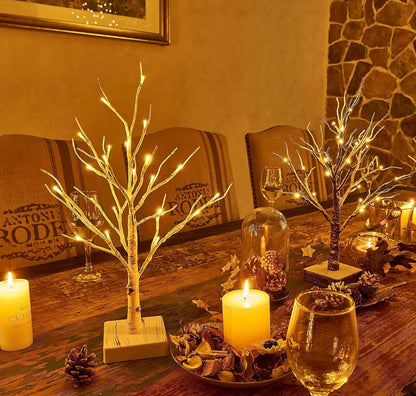Hairui Lighted Easter Tree with Timer, Tabletop Birch Tree with Lights 18IN 24 LED for Fireplace
