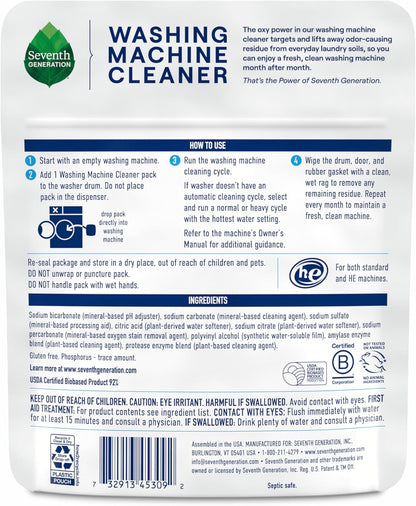 Seventh Generation Washing Machine Cleaner 6 Count Free & Clear Targets Odor-Causing Residue
