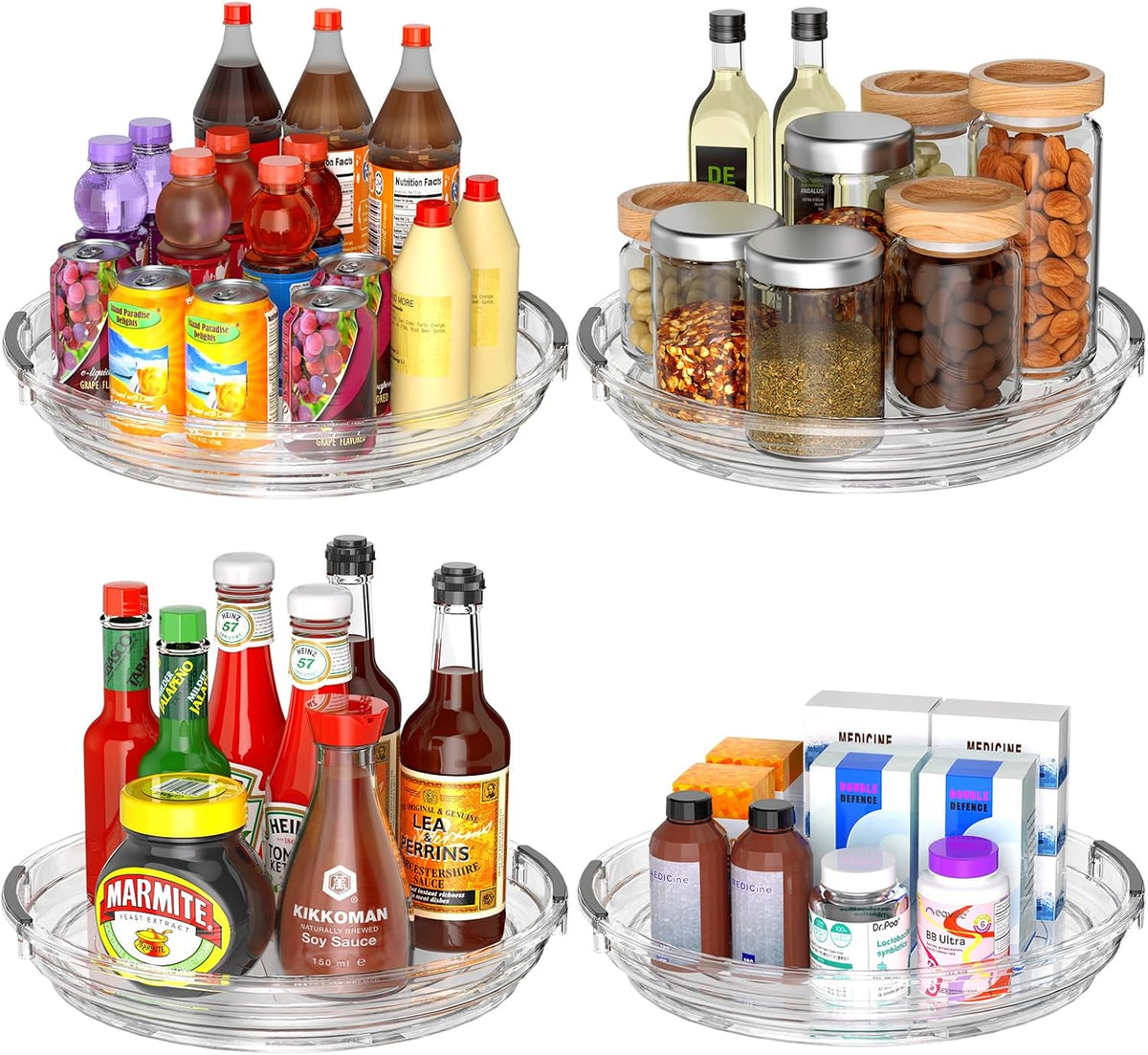 Clear Lazy Susan Organizer Turntable for Cabinet Table Top, 9.25 Inch 4 Pack 360 Rotating Spinning