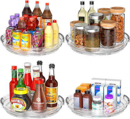 Clear Lazy Susan Organizer Turntable for Cabinet Table Top, 9.25 Inch 4 Pack 360 Rotating Spinning