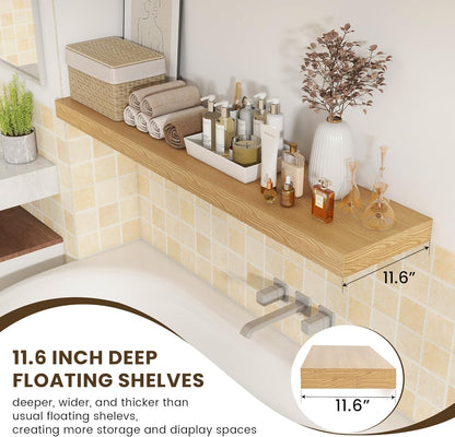 Deep Floating Shelves for Wall - 55 Inch Wide x 12 Inch Deep Wall Shelves Set of 1 - Rustic Oak