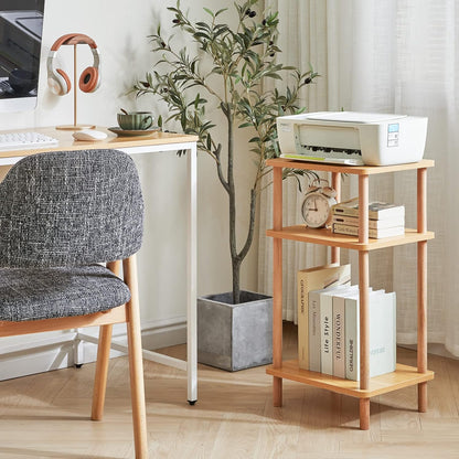 IBUYKE 3-Tier Side Table, Solid Wood Tall End Table with Storage Shelves, Nightstand Bedside Table