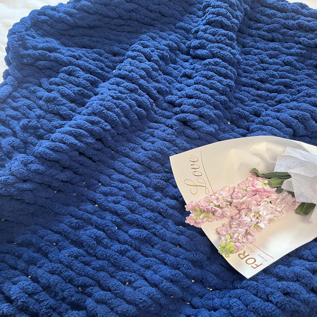 Chunky Knit Blanket Throw 40"x60", Chenille Throw Blankets, Handmade Warm & Cozy Blanket Couch Bed