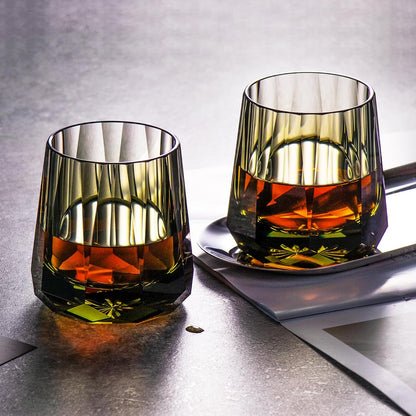KAMMAK Crystal Whiskey Glasses Set of 2, Handcrafted 6.76oz Old Fashioned Glasses Stemless, Luxury